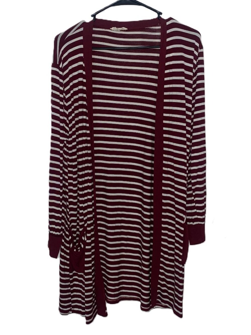 Y2K Preppy Striped Cardigan Burgundy White Lightweight Spring Summer Chic M